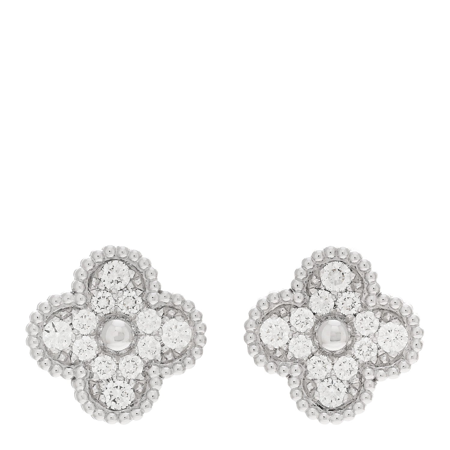 Van Cleef & Arpels 18K White Gold Diamond Vintage Alhambra Earrings 1 of 5