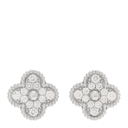 Van Cleef & Arpels 18K White Gold Diamond Vintage Alhambra Earrings 1 of 5