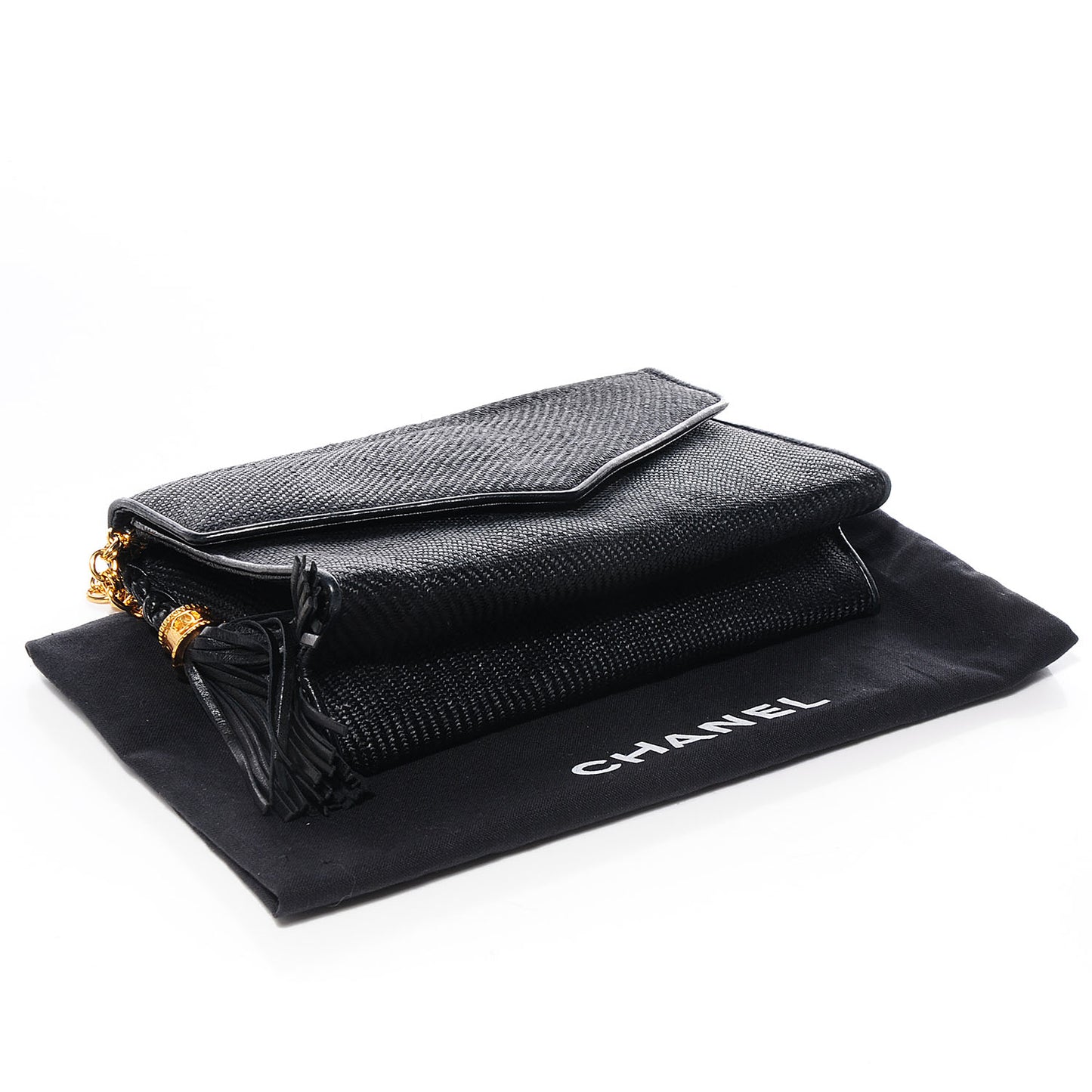 Woven Raffia Tassel Mini Flap Black