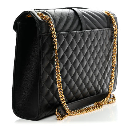 Saint Laurent Grain De Poudre Textured Mixed Matelasse Large Triquilt Monogram Satchel Black 3 of 12