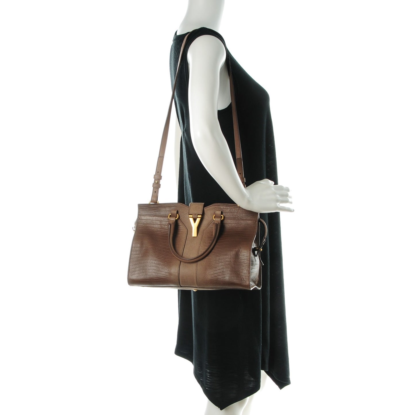 Calfskin Lizard Embossed Small Cabas ChYc Brown