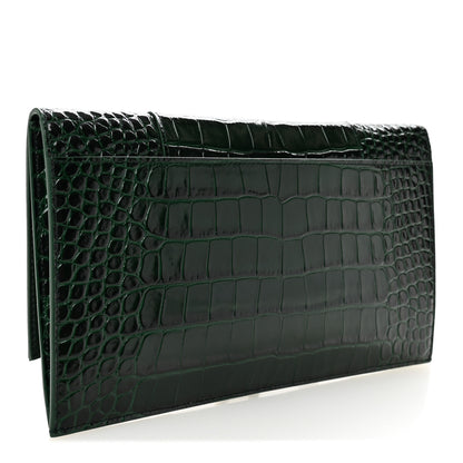 Balenciaga Shiny Calfskin Crocodile Embossed Hourglass Flap Flat Pouch Forest Green 3 of 6