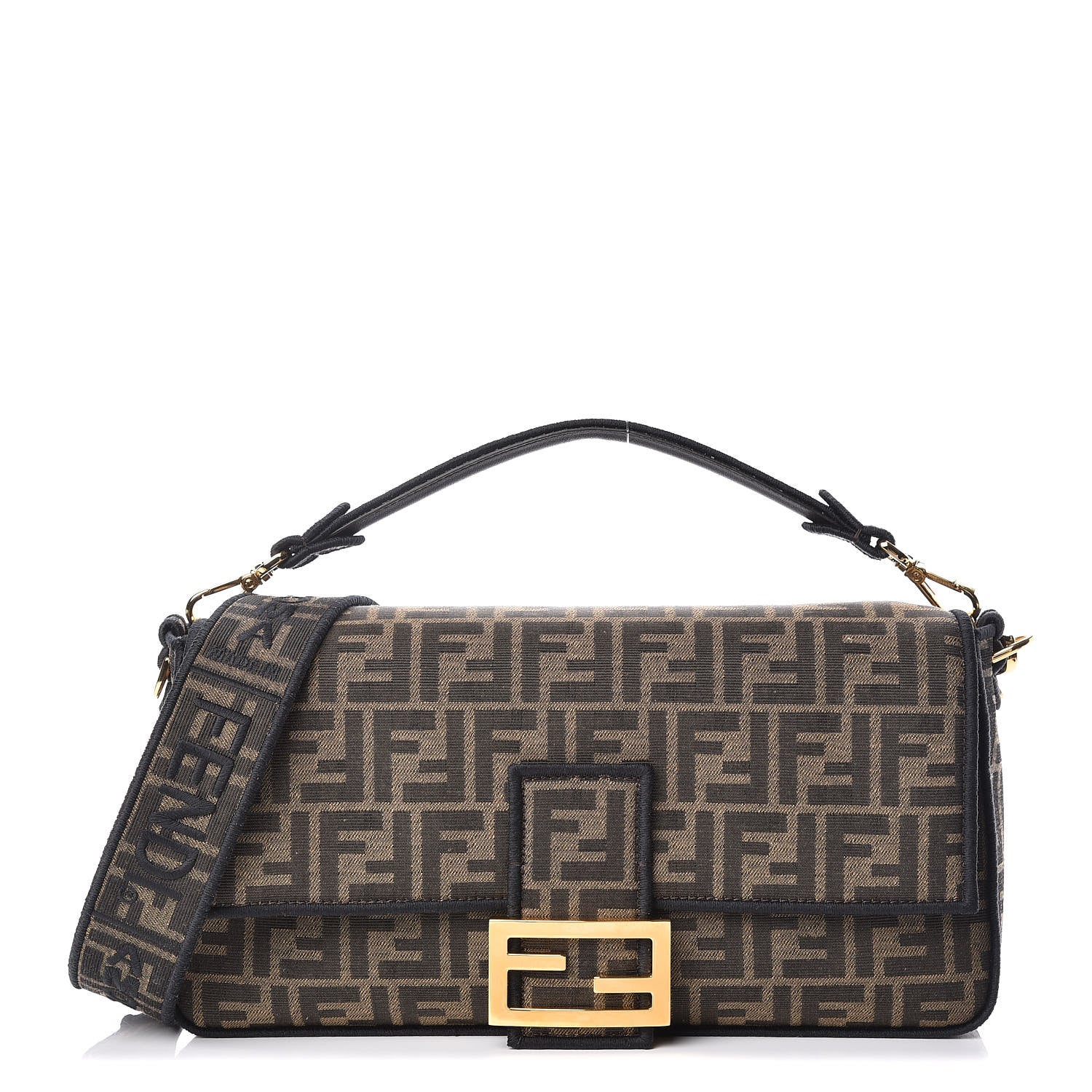 Fendi Fabric Jacquard FF 1974 Large Baguette Tobacco Moro Black 1 of 9
