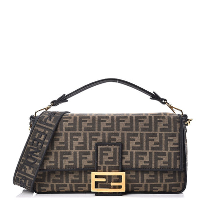 Fendi Fabric Jacquard FF 1974 Large Baguette Tobacco Moro Black 1 of 9