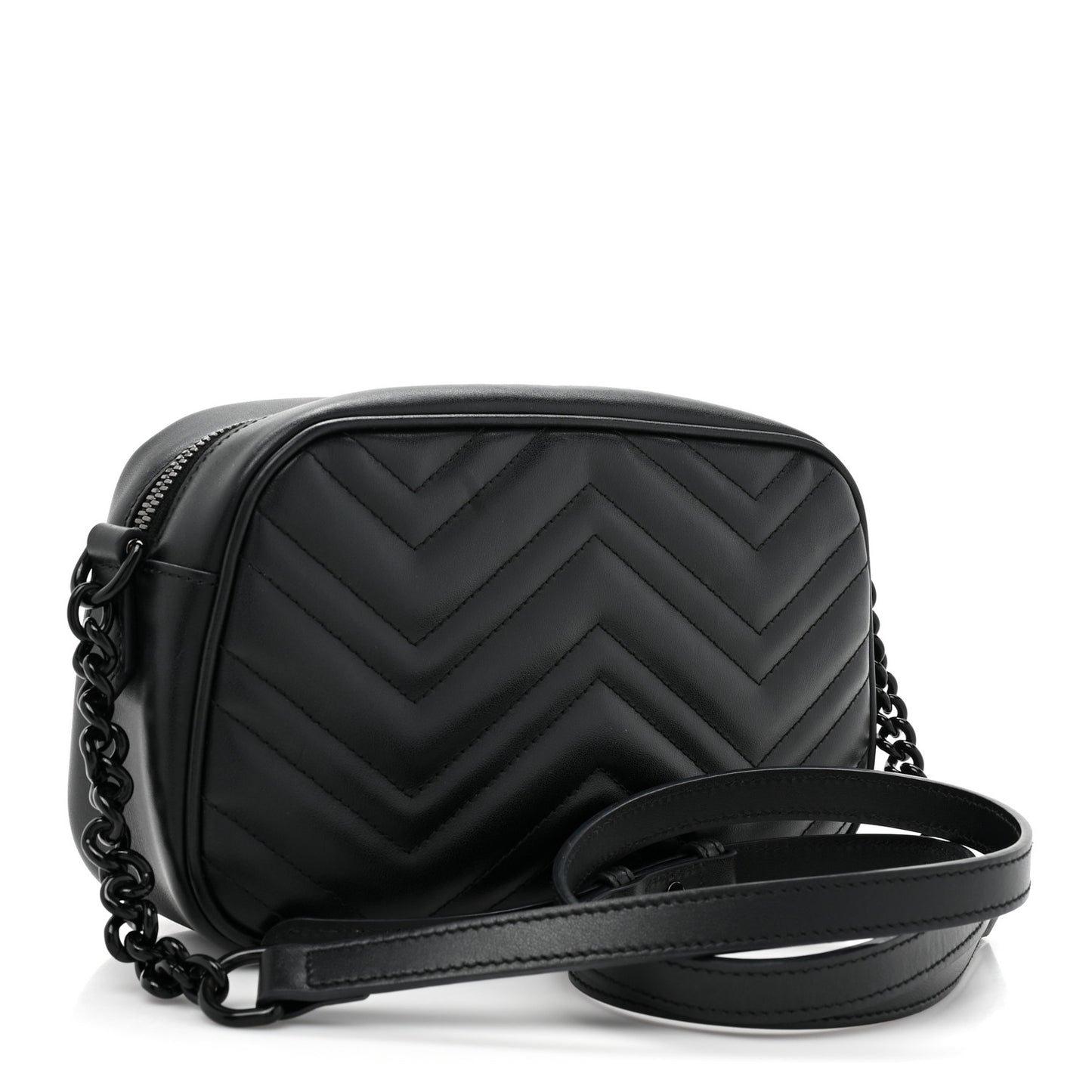Calfskin Matelasse Monochrome Small GG Marmont Chain Shoulder Bag Black