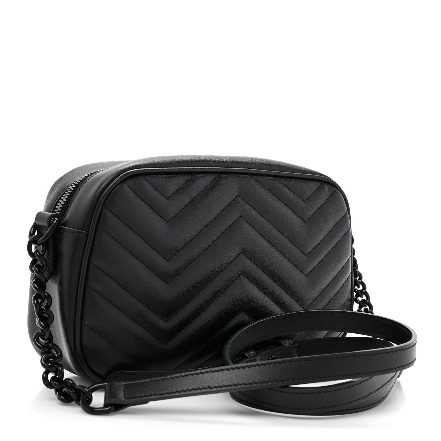 Gucci Calfskin Matelasse Monochrome Small GG Marmont Chain Shoulder Bag Black 3 of 12