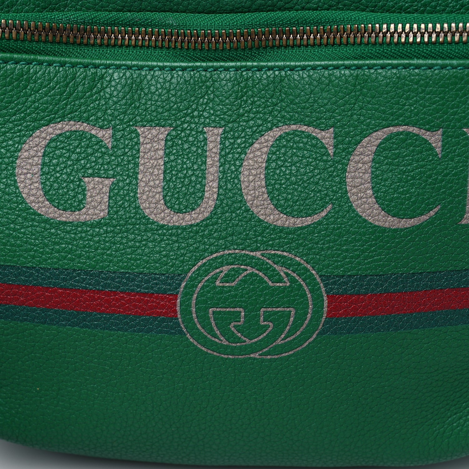 Gucci Grained Calfskin Logo Belt Bag Green 11 of 12