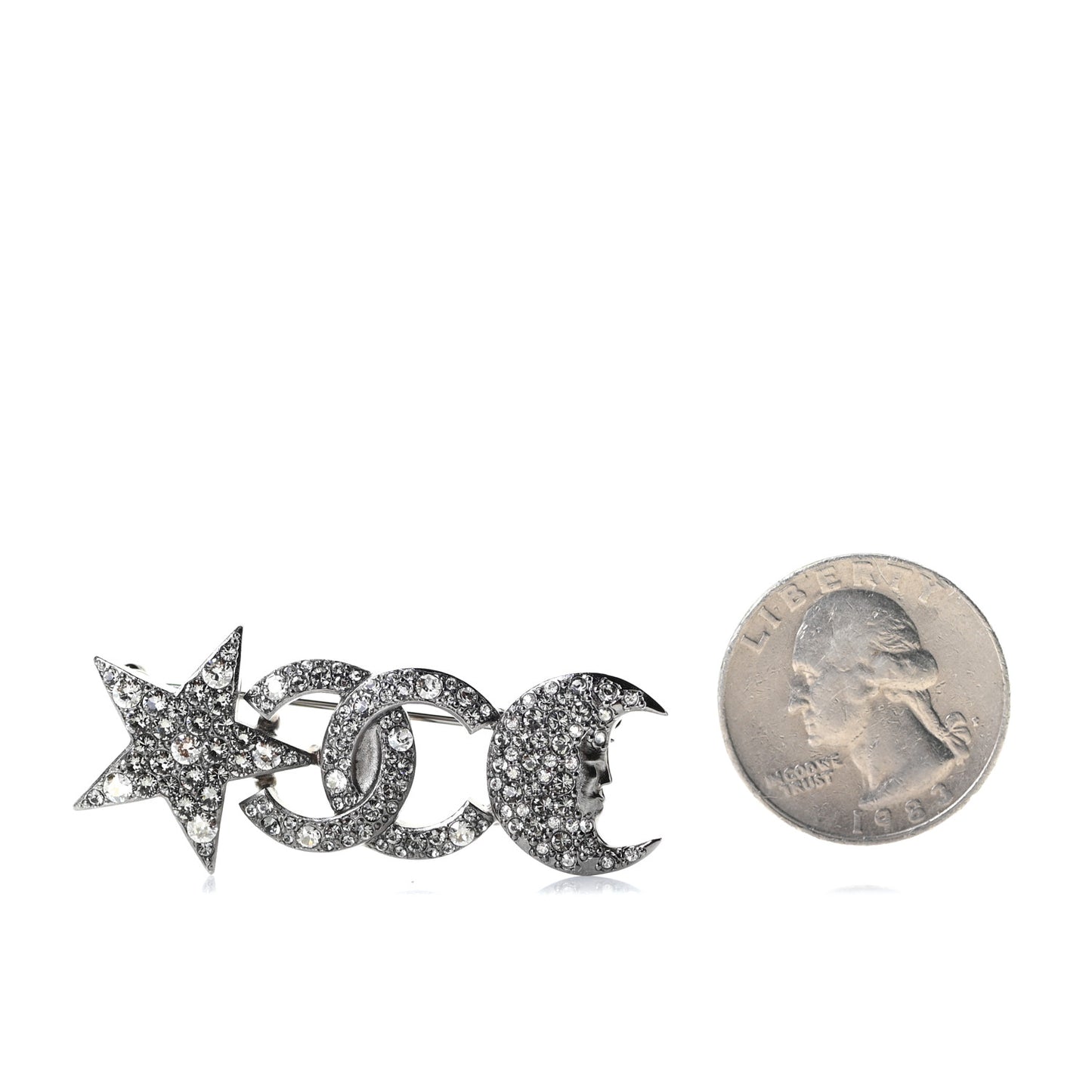 Ruthenium Crystal CC Moon Star Brooch Grey