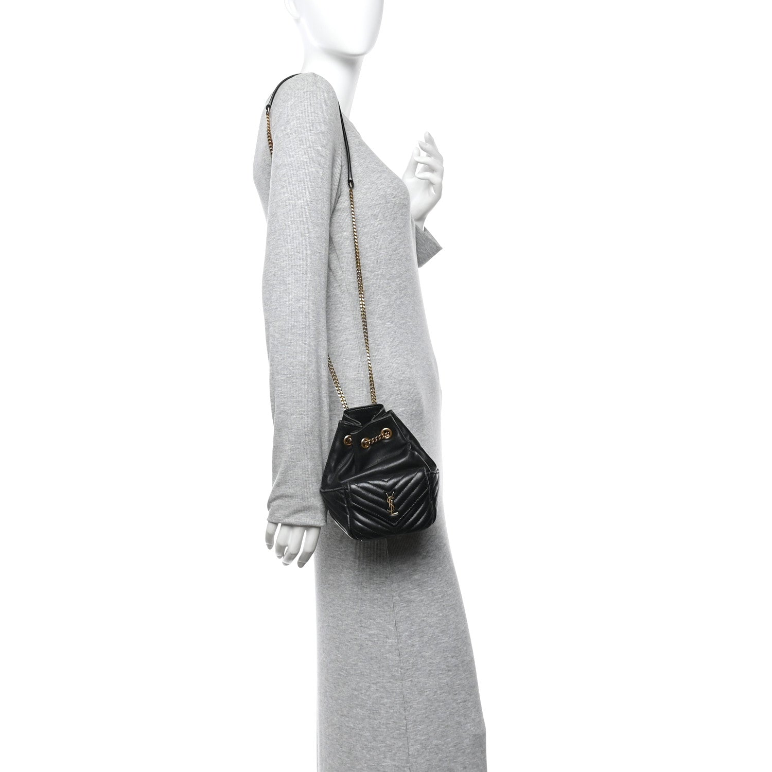 Saint Laurent Lambskin Matelasse Monogram Joe Nano Bucket Bag Black 2 of 13