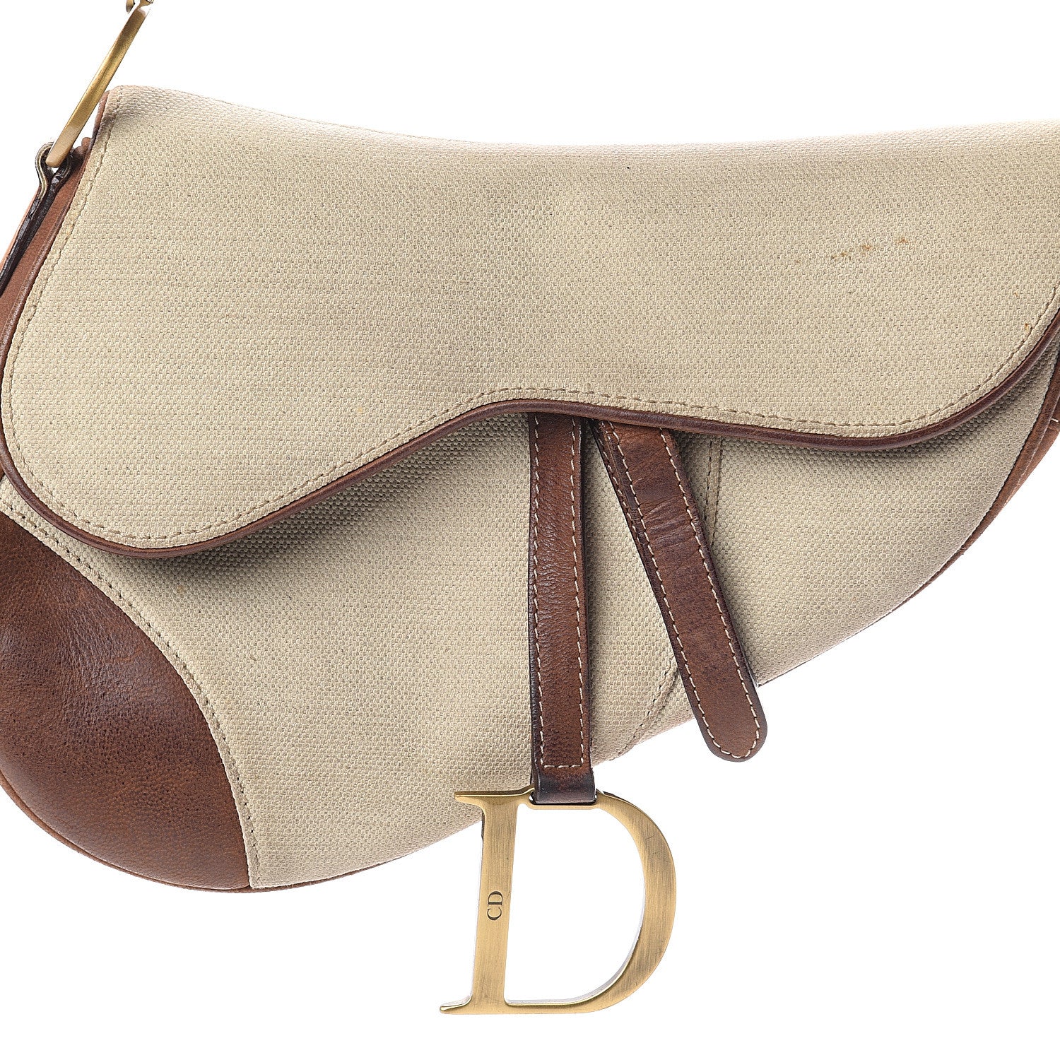 Christian Dior Canvas Calfskin Saddle Bag Beige 6 of 8