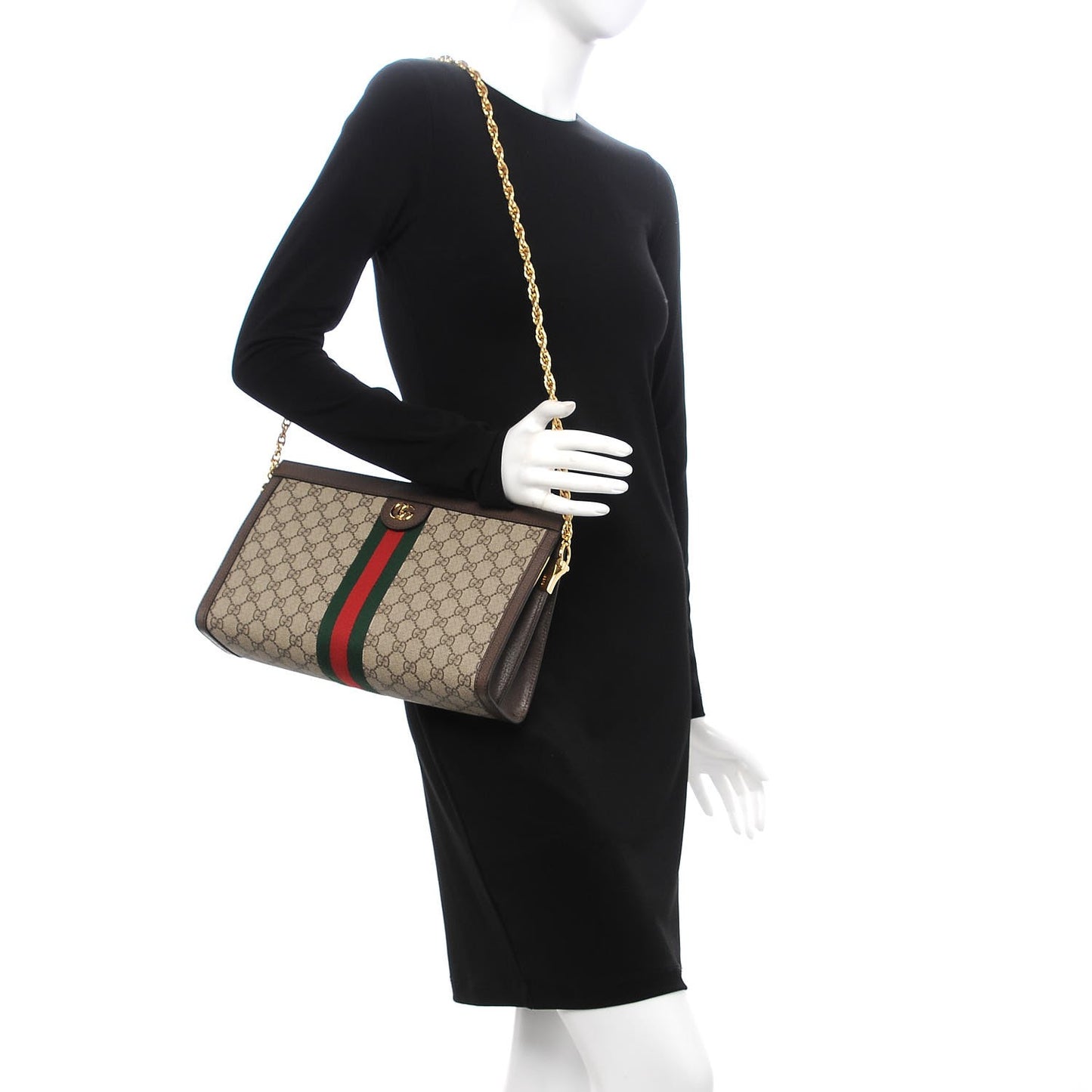 GG Supreme Monogram Web Medium Ophidia Chain Shoulder Bag Brown
