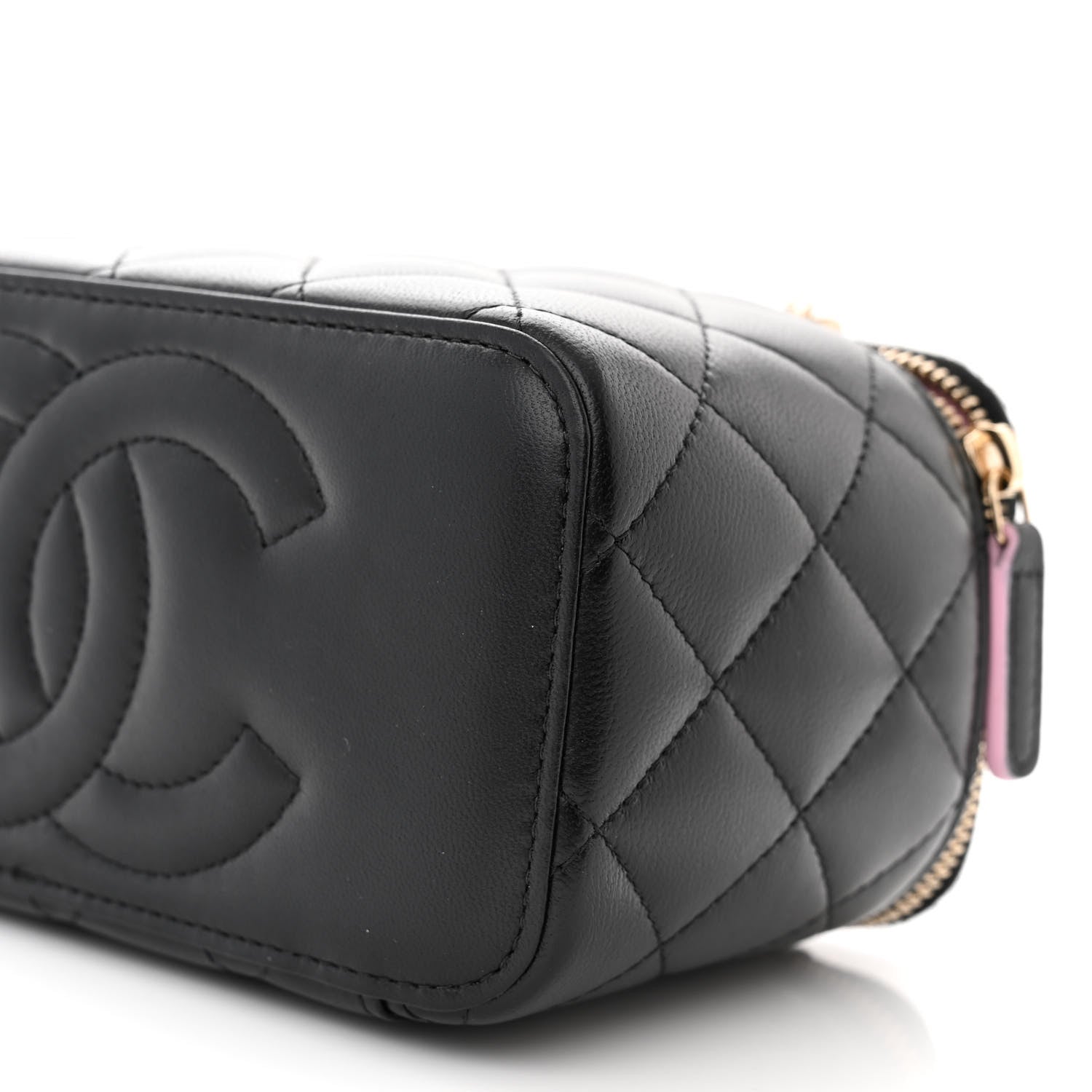 Chanel Lambskin Quilted Small Top Handle Vanity Case With Chain Black Lilac 10 of 15