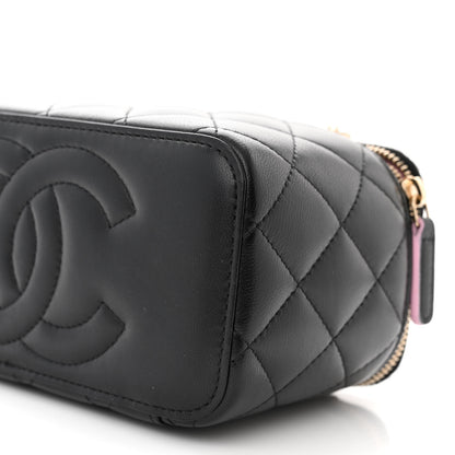 Chanel Lambskin Quilted Small Top Handle Vanity Case With Chain Black Lilac 10 of 15