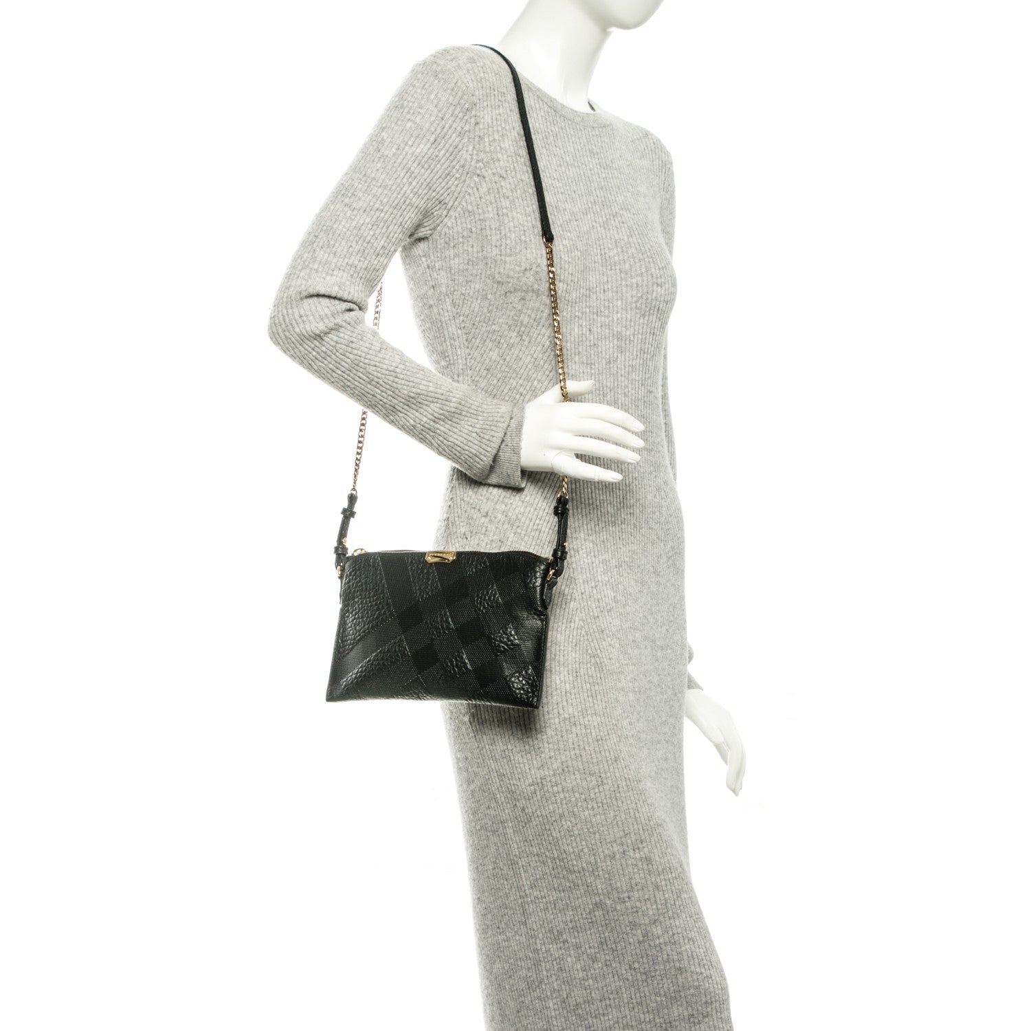 Burberry Signature Grain Calfskin Check Embossed Peyton Crossbody Clutch Bag Black 2 of 8