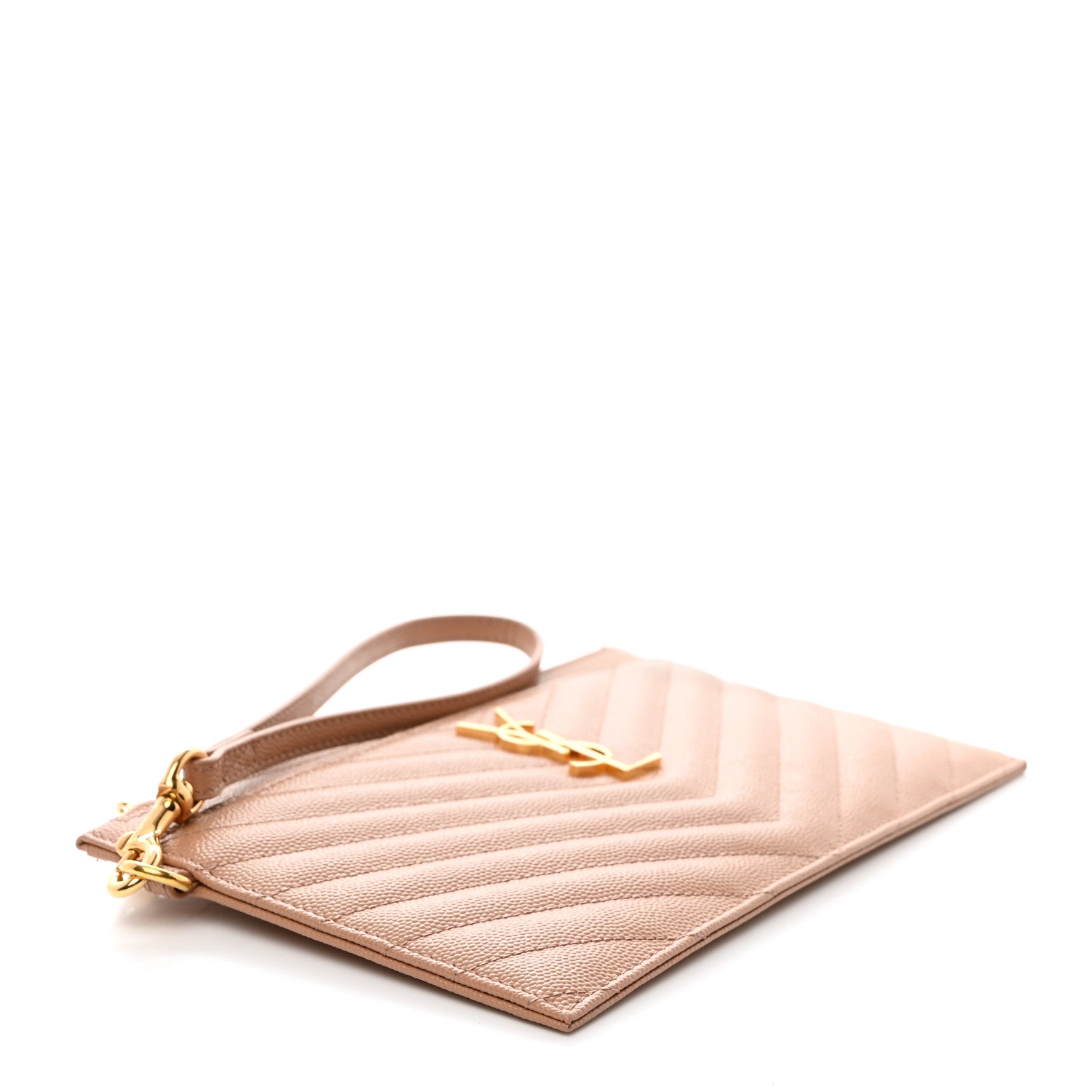 Saint Laurent Grain De Poudre Chevron Monogram Large Bill Pouch Vintage Peach 4 of 9