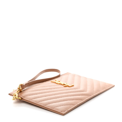 Saint Laurent Grain De Poudre Chevron Monogram Large Bill Pouch Vintage Peach 4 of 9