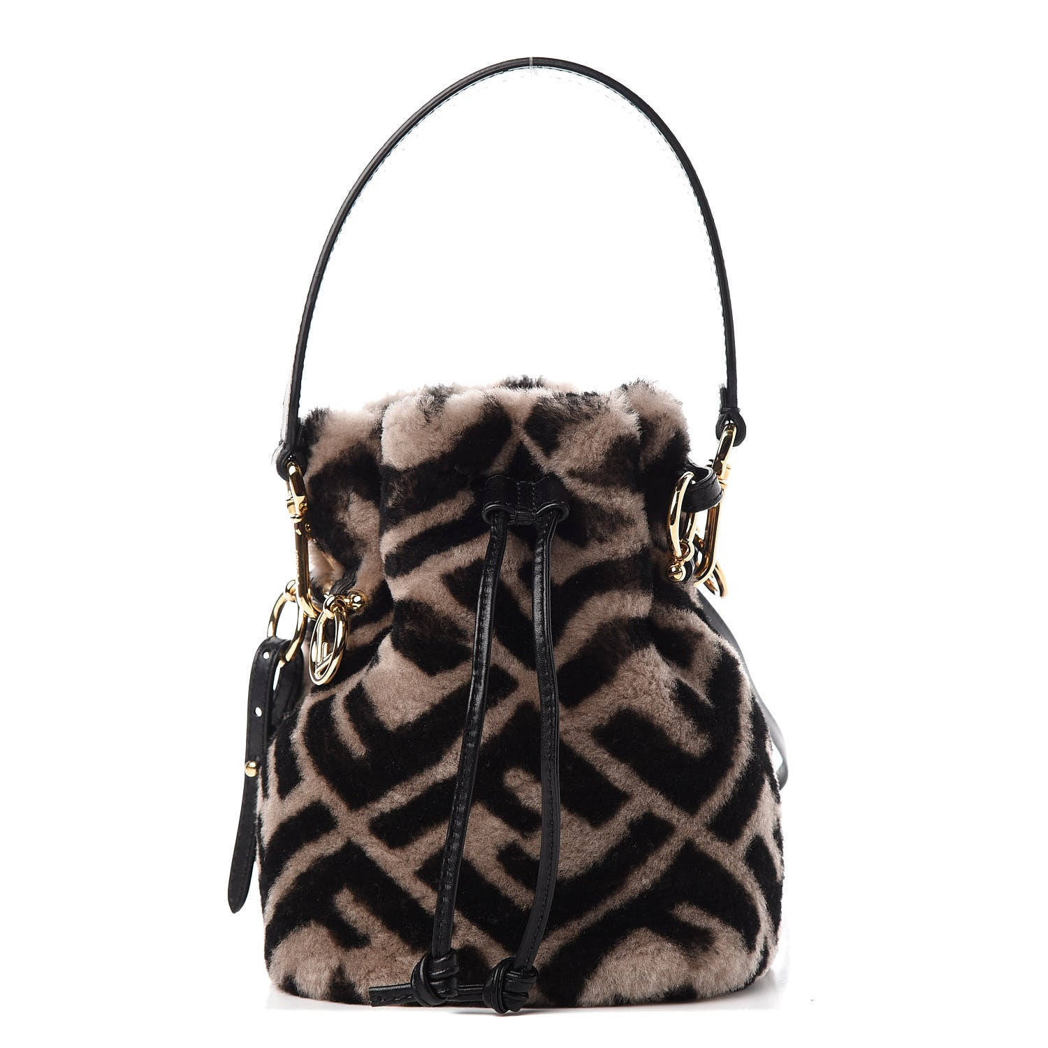 Fendi Shearling F is Macro FF 1974 Diagonal Mini Mon Tresor Bucket Bag Dove Black 1 of 11