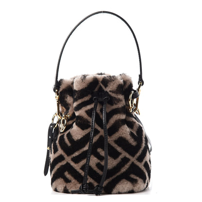 Fendi Shearling F is Macro FF 1974 Diagonal Mini Mon Tresor Bucket Bag Dove Black 1 of 11