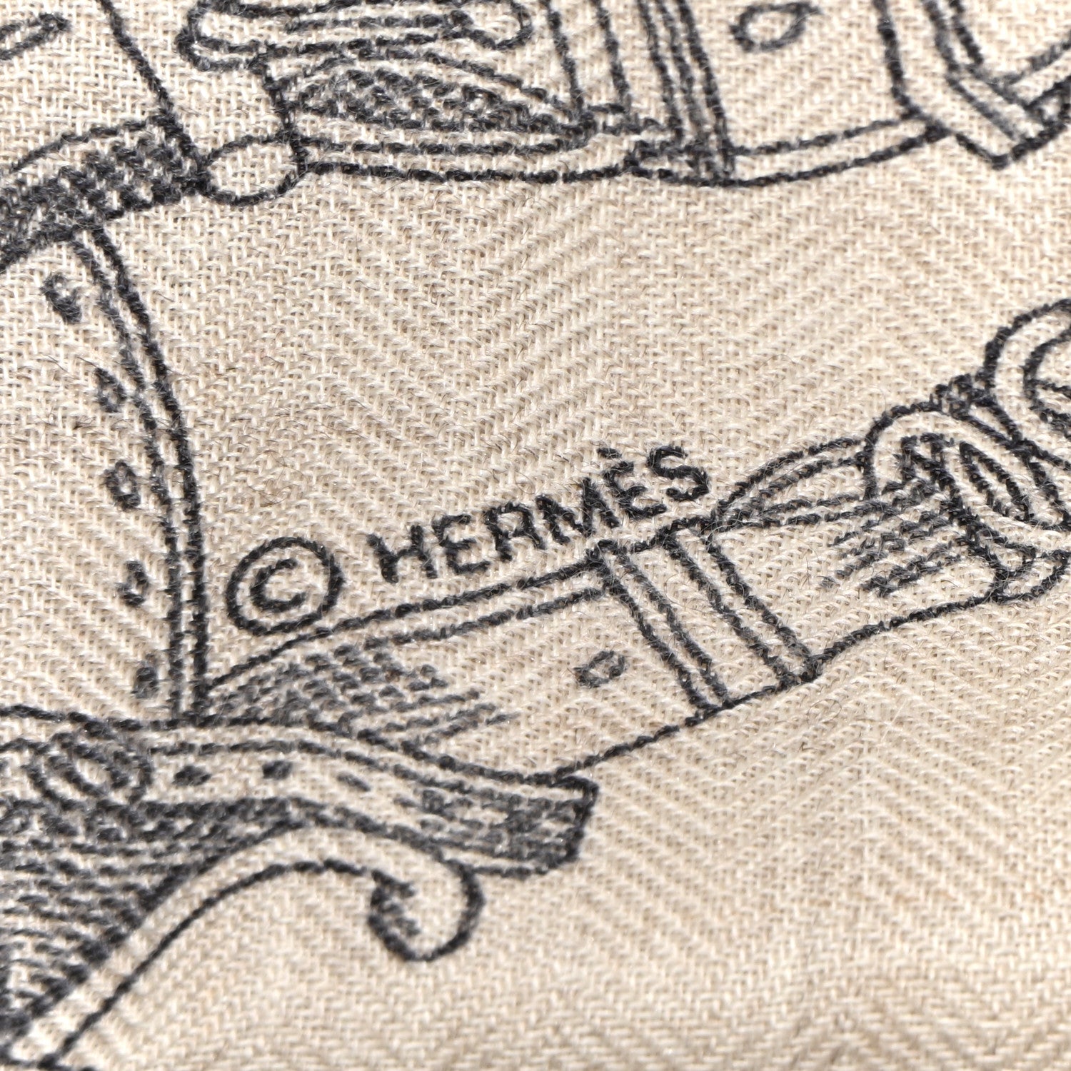 Hermes Cashmere Silk Chevaux Dechaines Shawl 140 Marine Naturel Gris 3 of 7