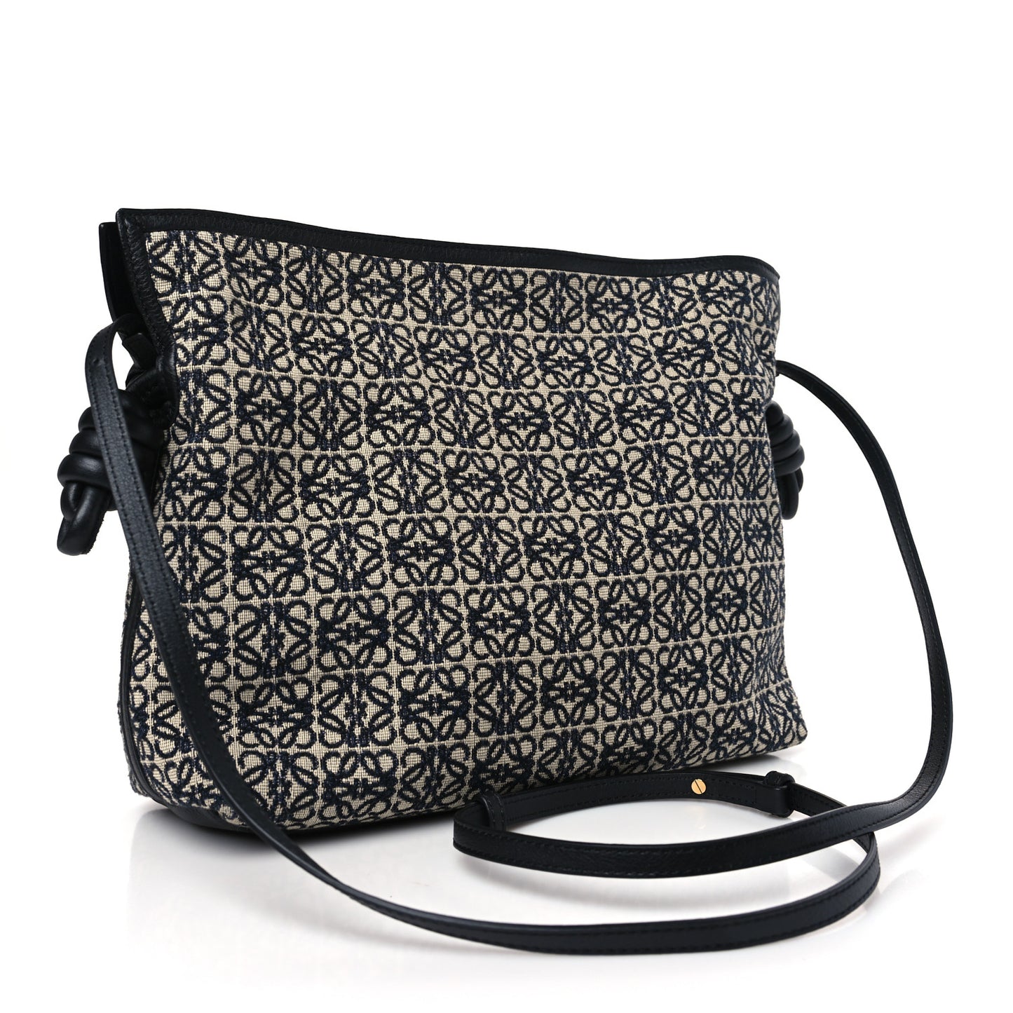 Jacquard Anagram Calfskin Flamenco Knot Clutch Navy Black