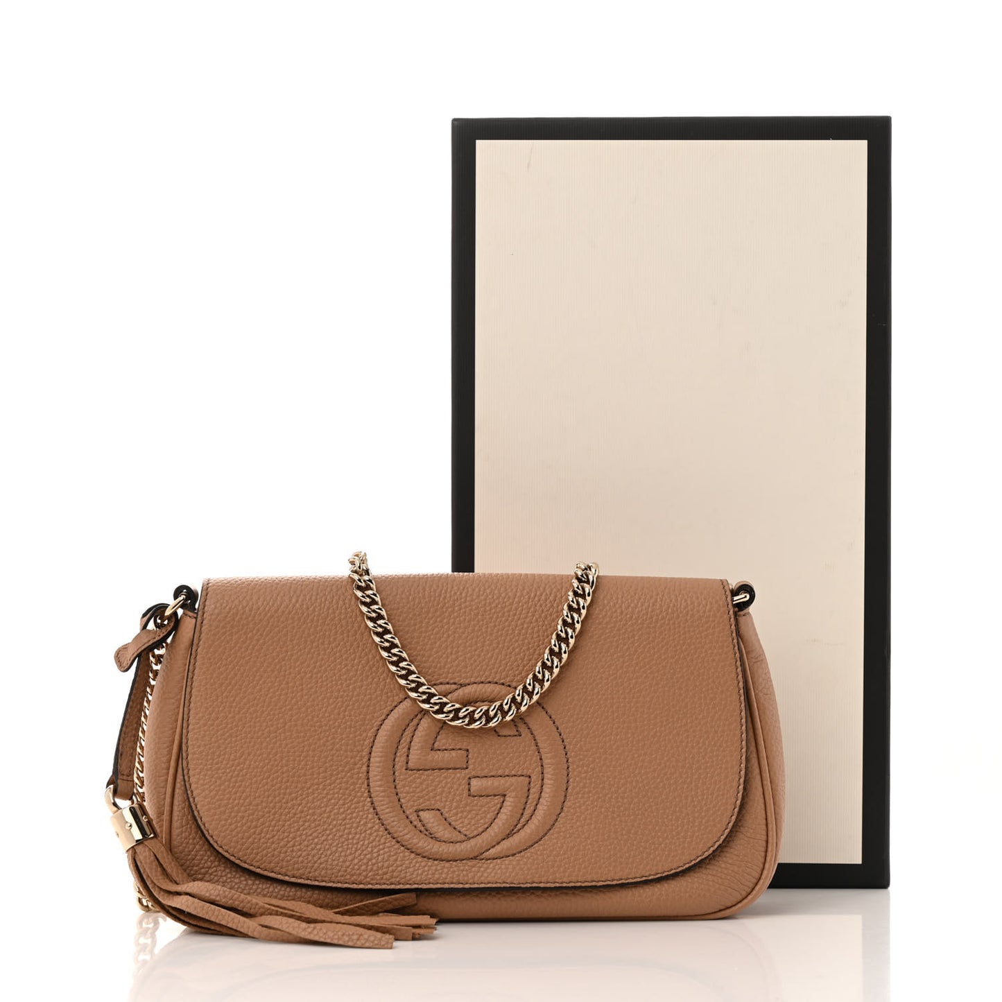 Pebbled Calfskin Medium Soho Flap Crossbody Camelia
