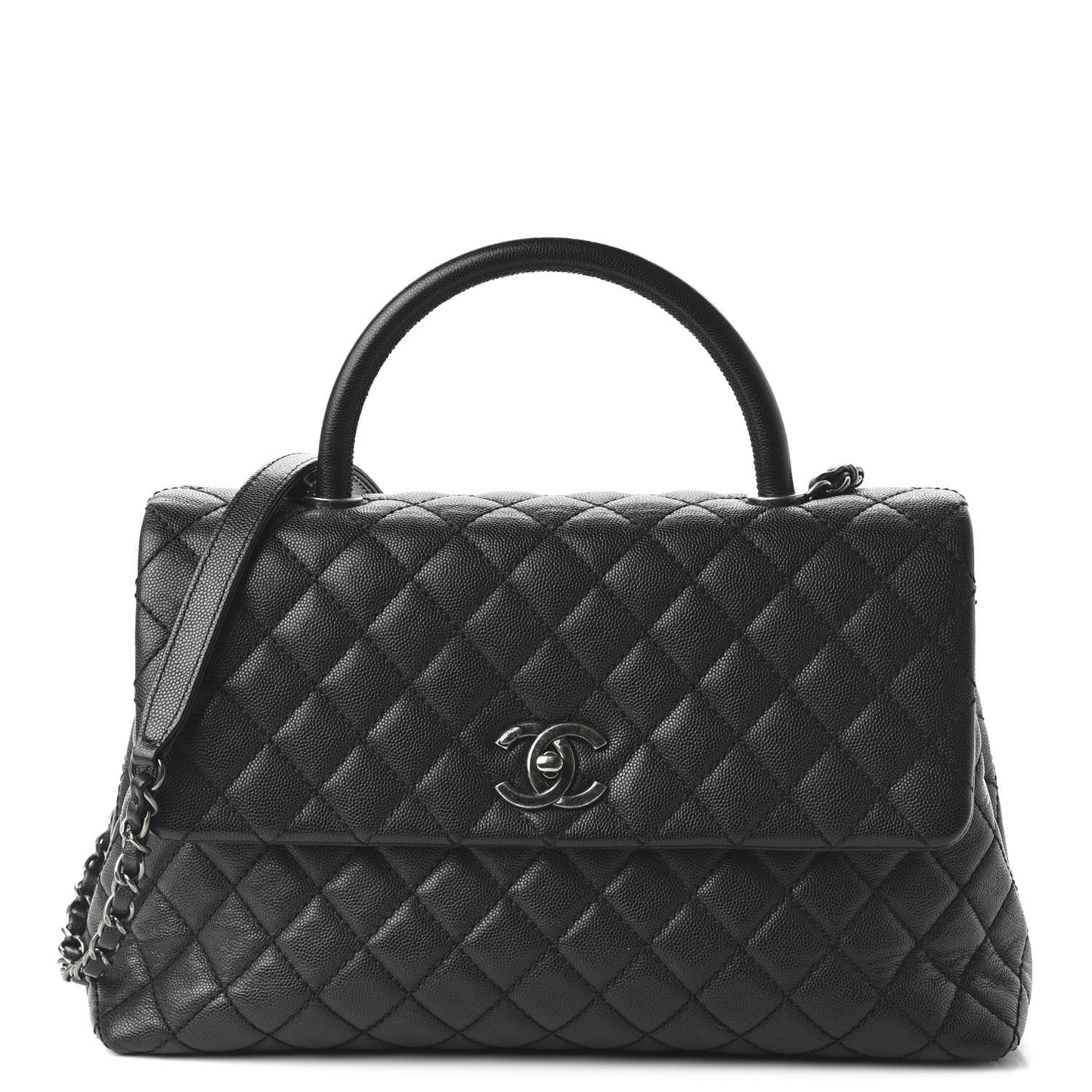 Caviar Quilted Medium Coco Handle Flap Black