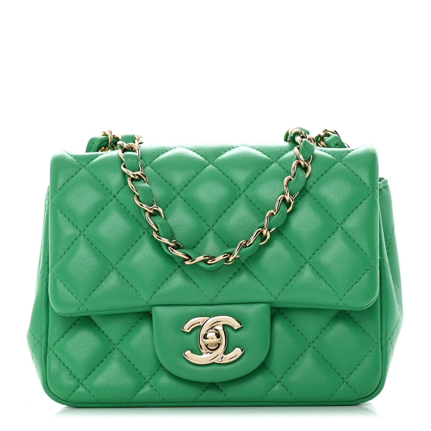 Lambskin Quilted Mini Square Flap Green