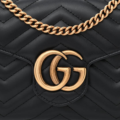 Gucci Calfskin Matelasse GG Marmont Chain Wallet Black 8 of 10