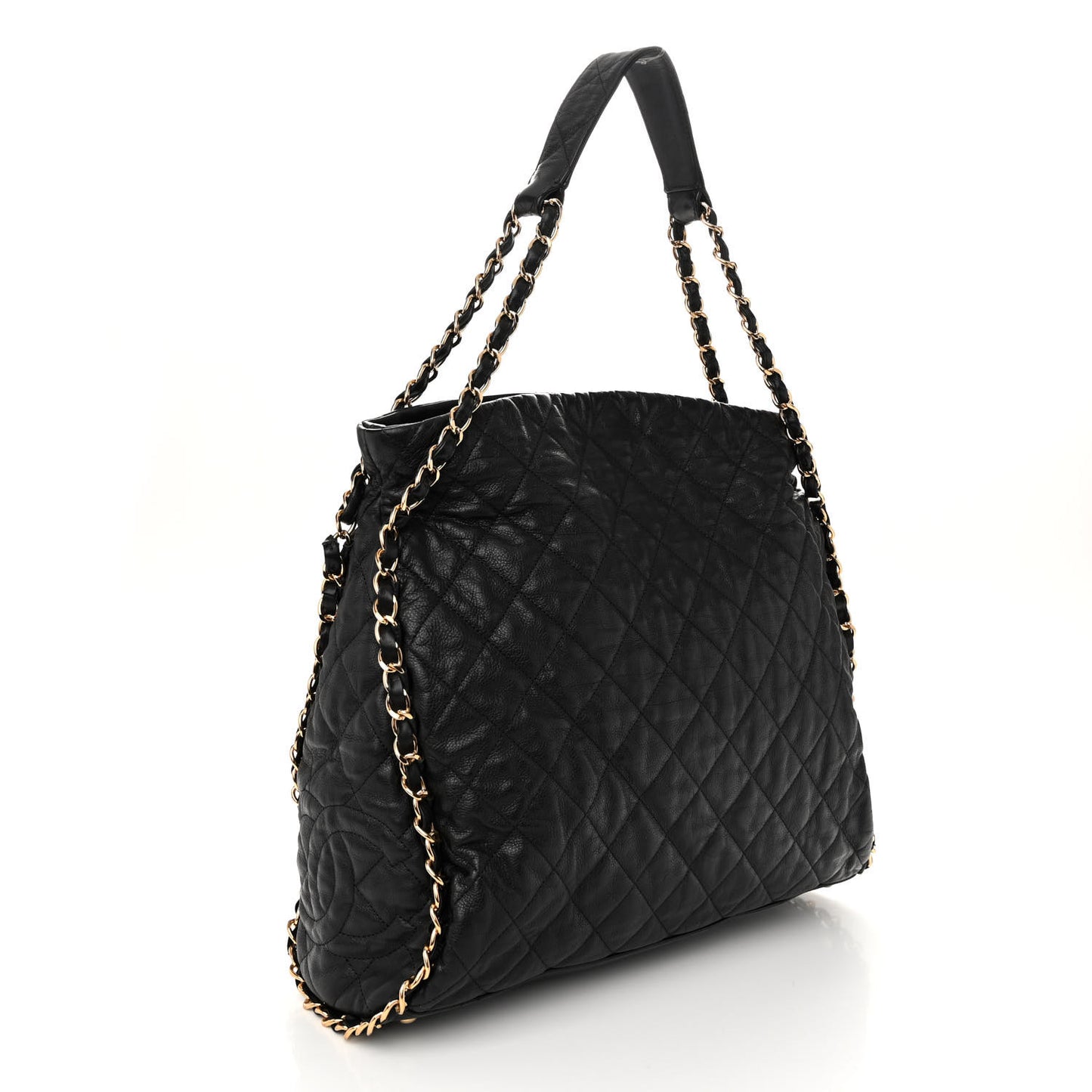 Calfskin Quilted Large Chain Me Hobo Black