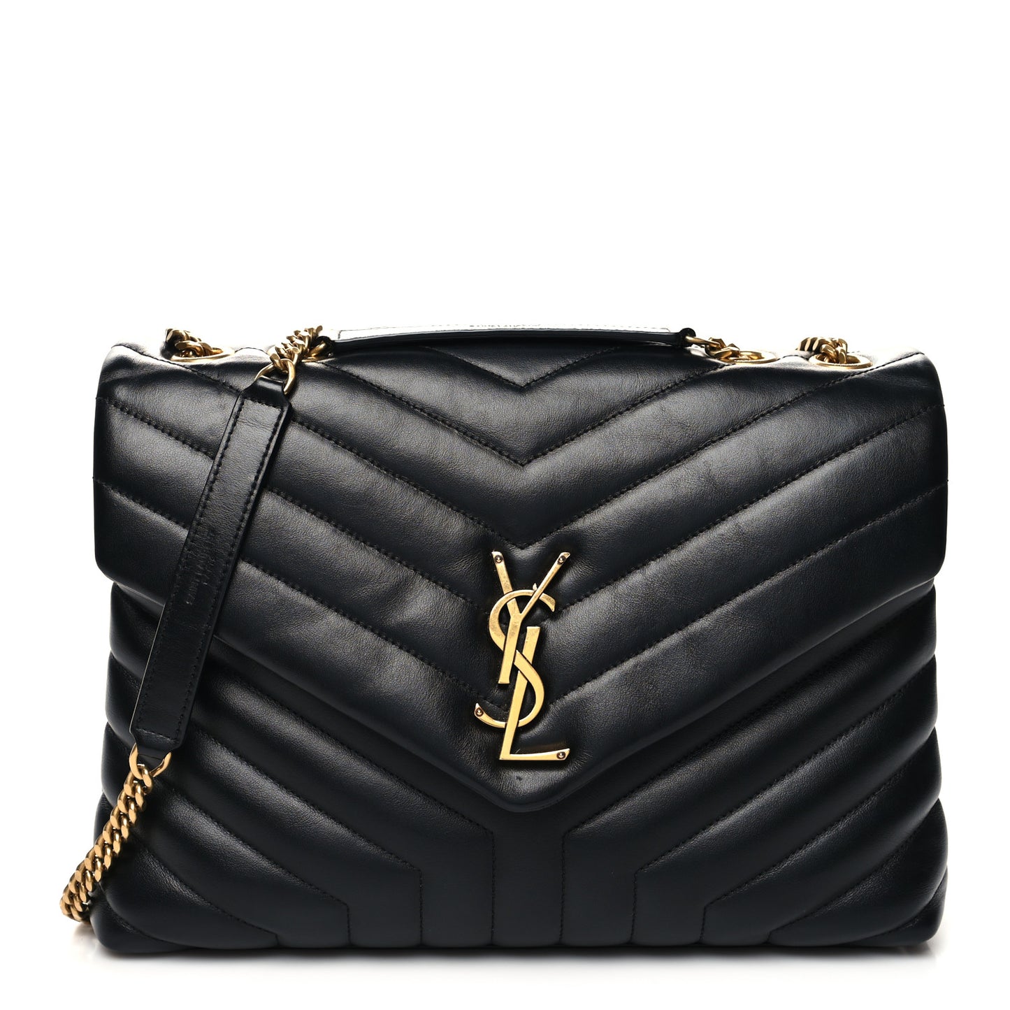 Calfskin Y Quilted Monogram Medium Loulou Chain Satchel Black