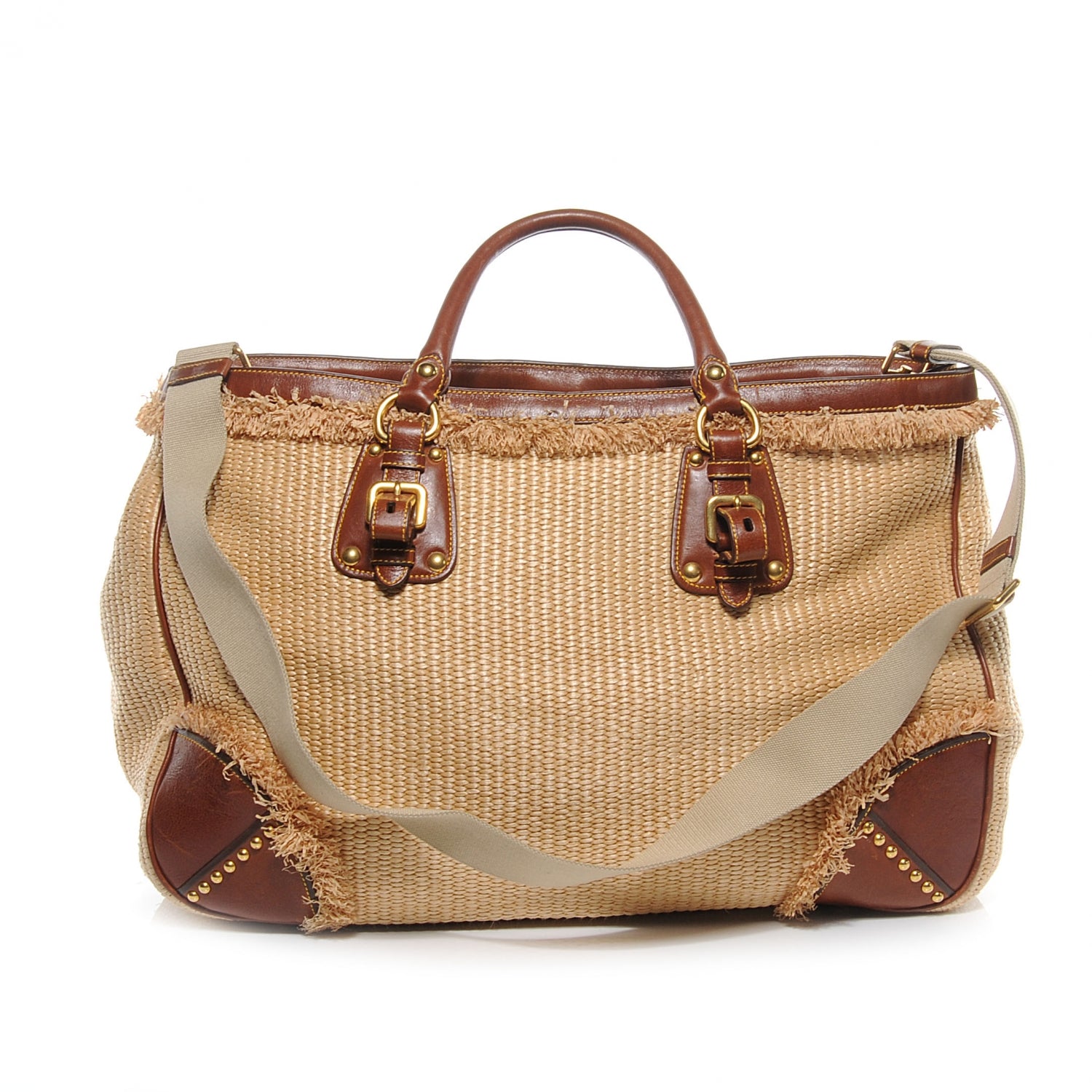 Prada Raffia Straw Calfskin Tote 4 of 9