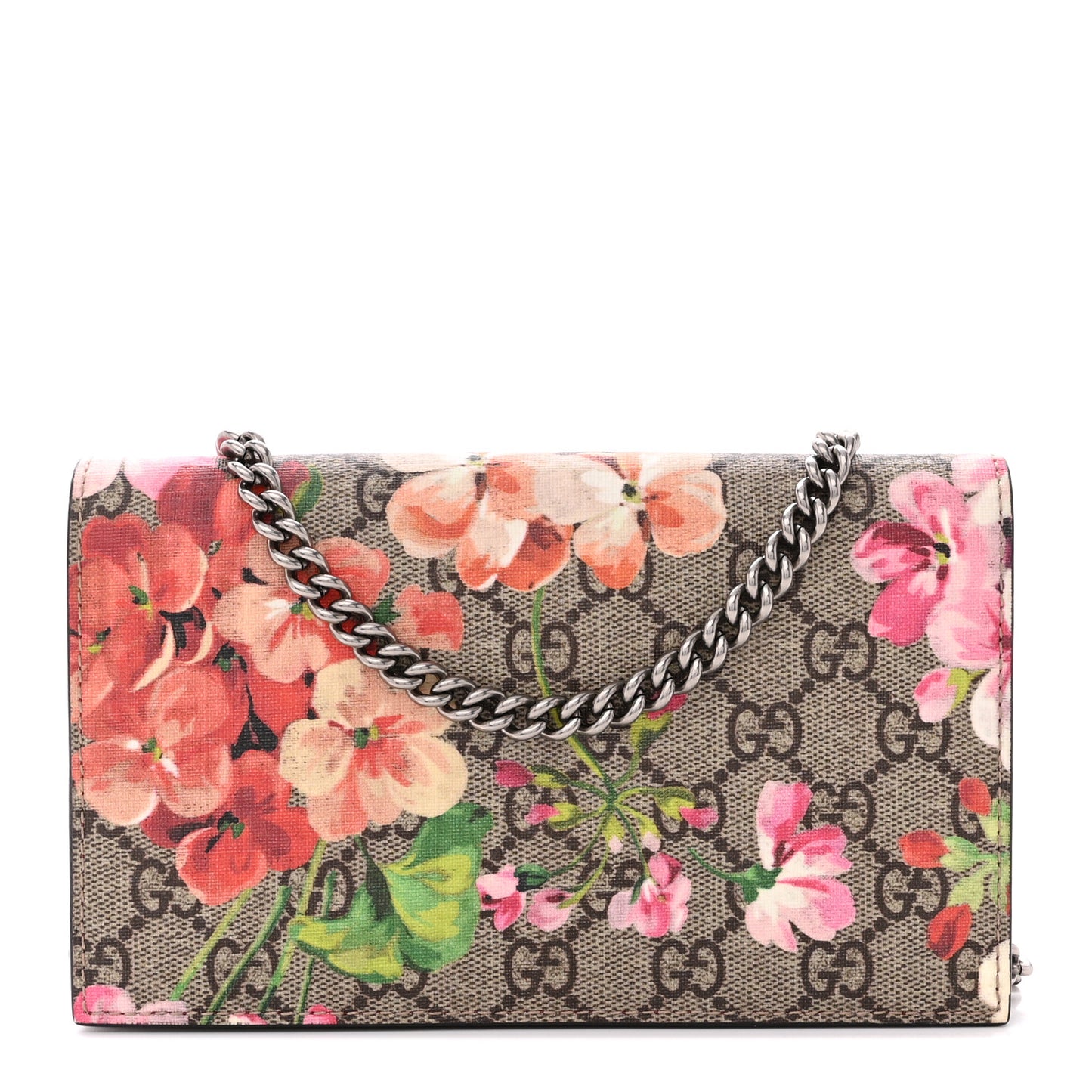 GG Supreme Monogram Blooms Chain Wallet Beige Multicolor Dry Rose
