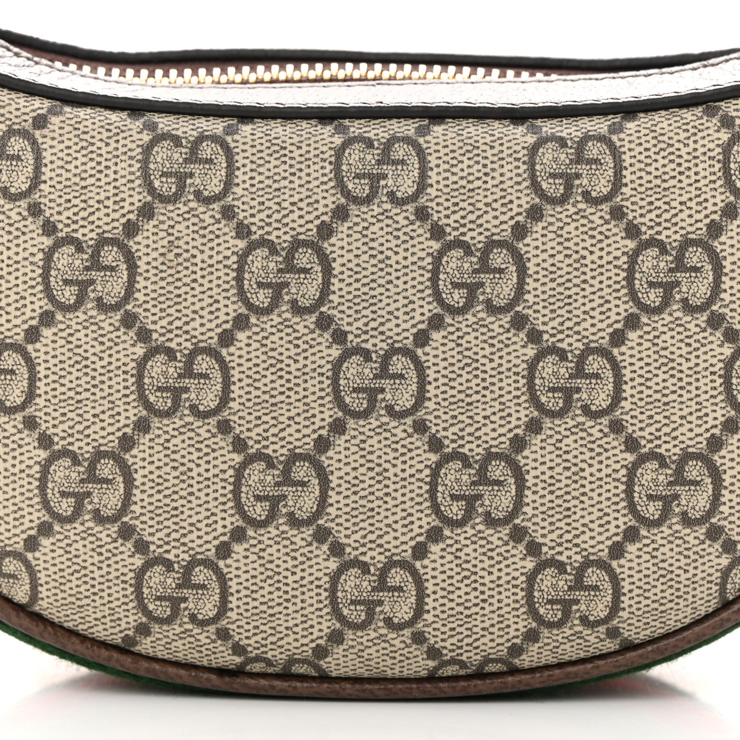 GG Supreme Monogram Textured Calfskin Web Mini Ophidia Half Moon Hobo Beige Ebony New Acero