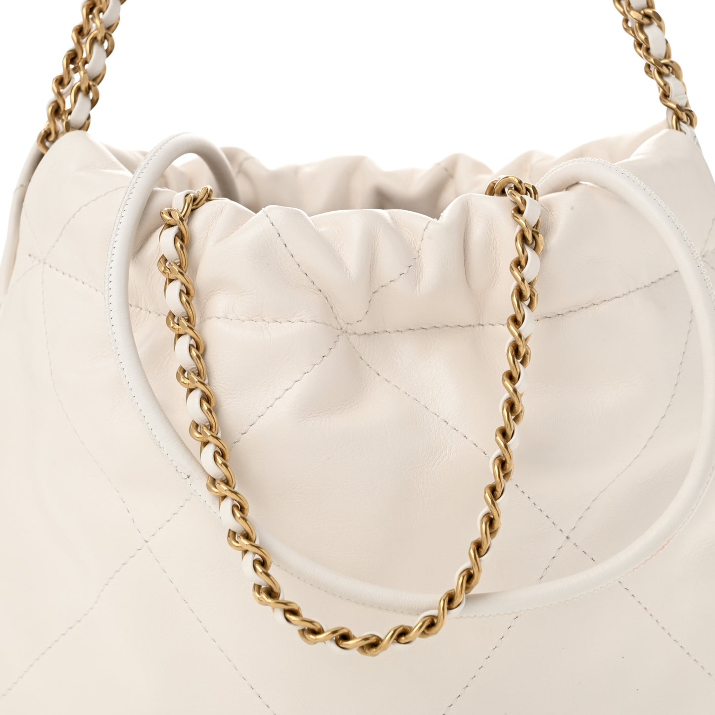 Shiny Calfskin Quilted Mini Chanel 22 White Black