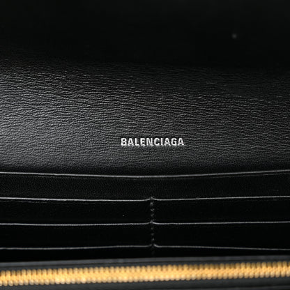 Balenciaga Grained Calfskin Logo Cash Continental Wallet on Chain Black White 6 of 10