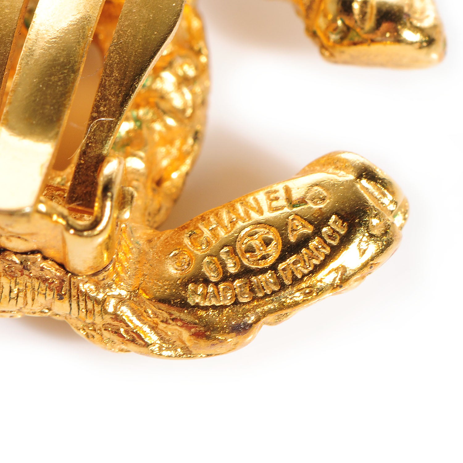 Chanel Textured CC Clip On Earrings Gold 4 of 5