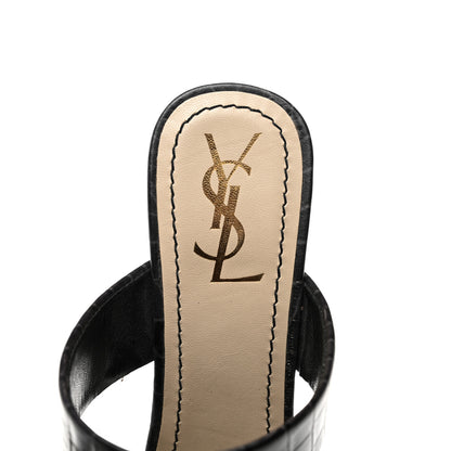 Saint Laurent Calfskin Crocodile Embossed Sandals 36.5 Black 6 of 7