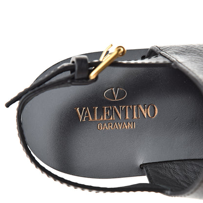 Valentino Garavani Grainy Cowhide Vlogo Slingback Flat Thong Sandals 37.5 Black 7 of 8
