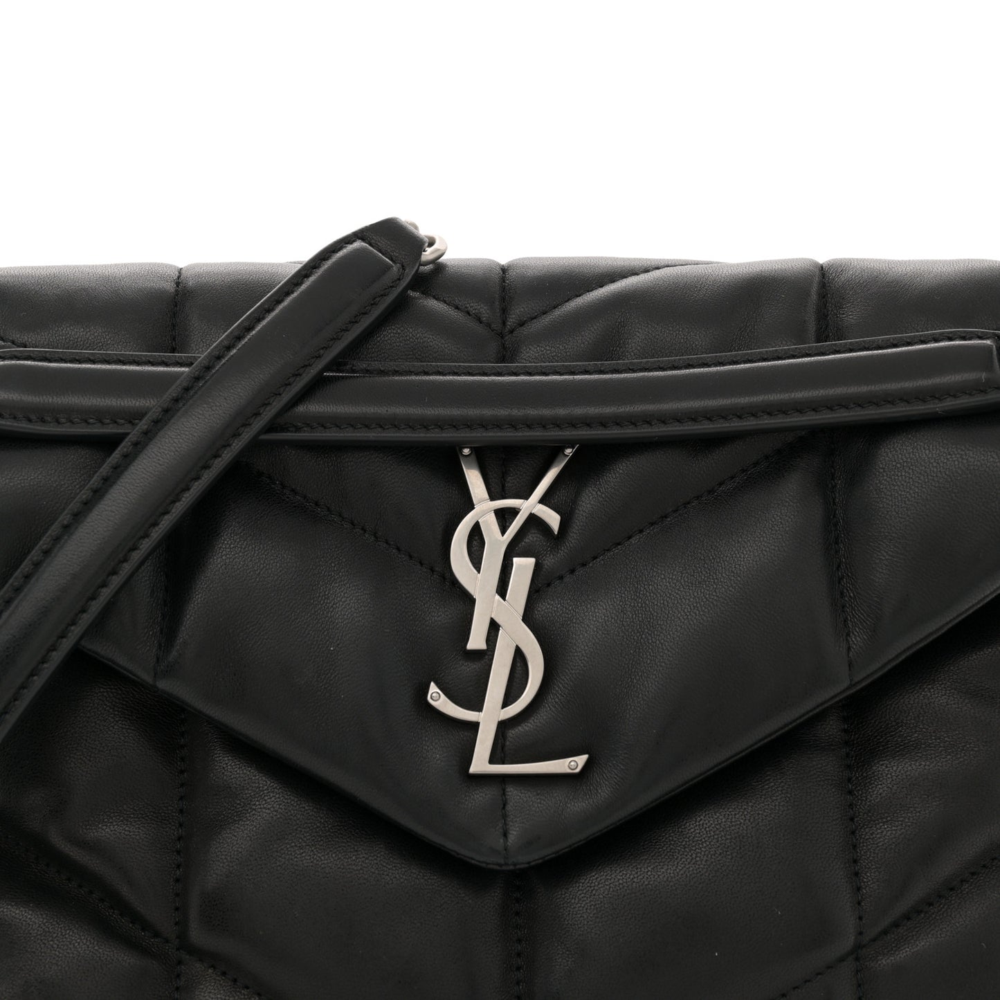 Lambskin Quilted Small Loulou Puffer Monogram Chain Satchel Black