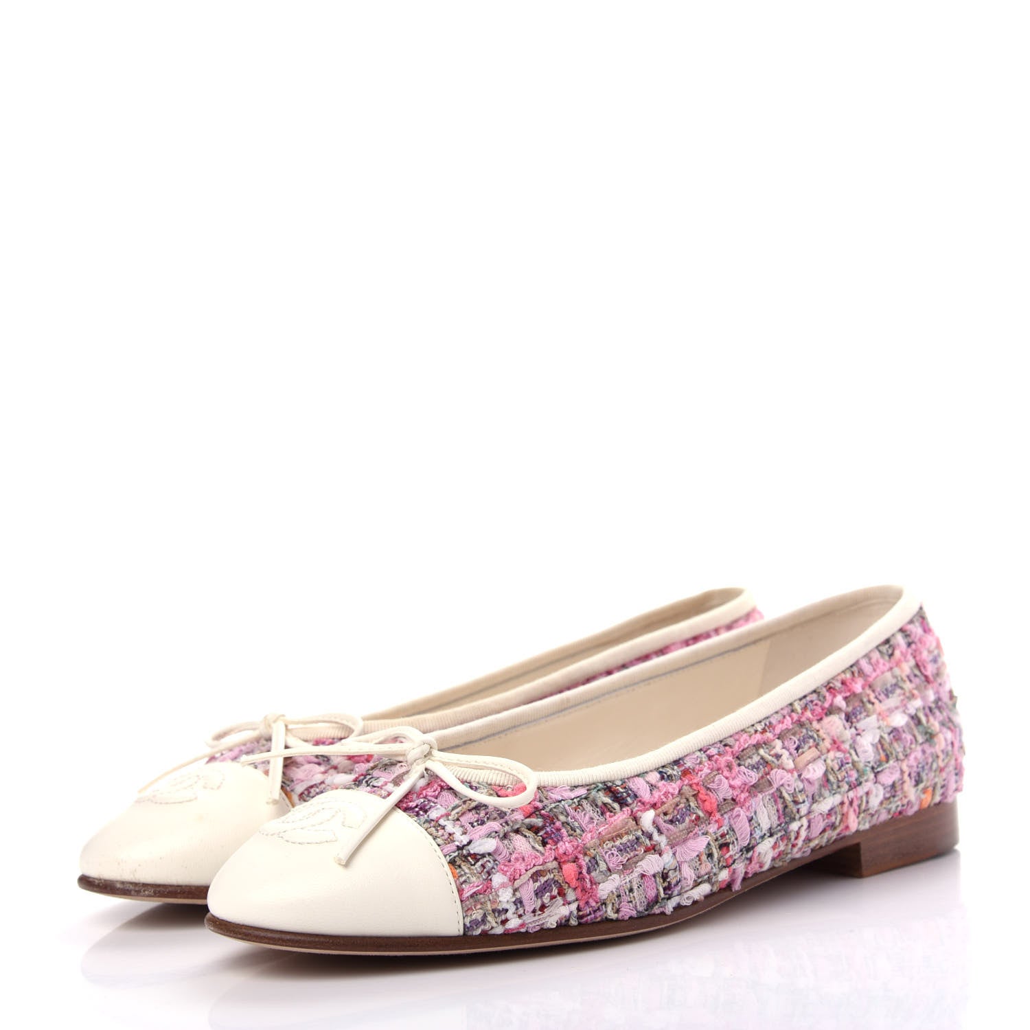 Chanel Tweed Calfskin Cap Toe Ballerina Flats 36.5 Pink 3 of 11