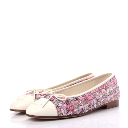 Chanel Tweed Calfskin Cap Toe Ballerina Flats 36.5 Pink 3 of 11