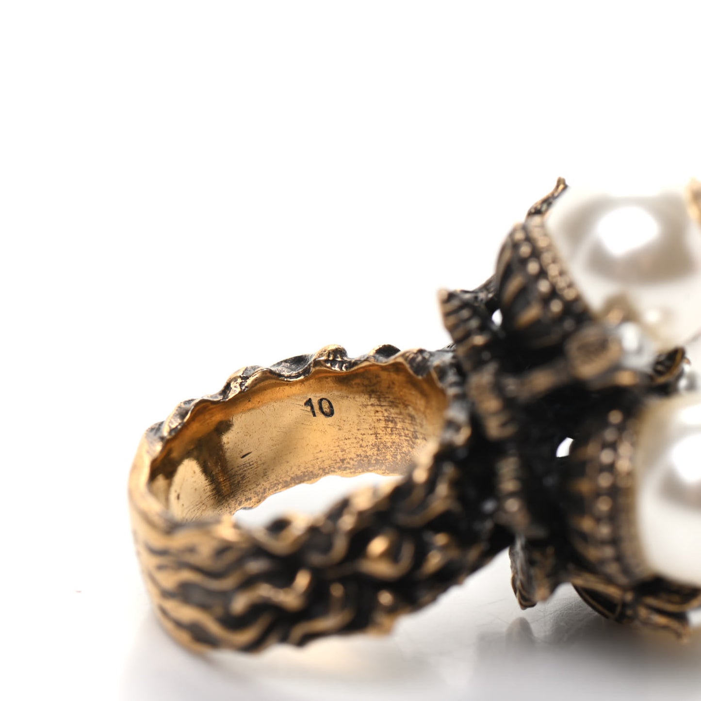 Metal Pearl Ring 5.25 Aged Gold