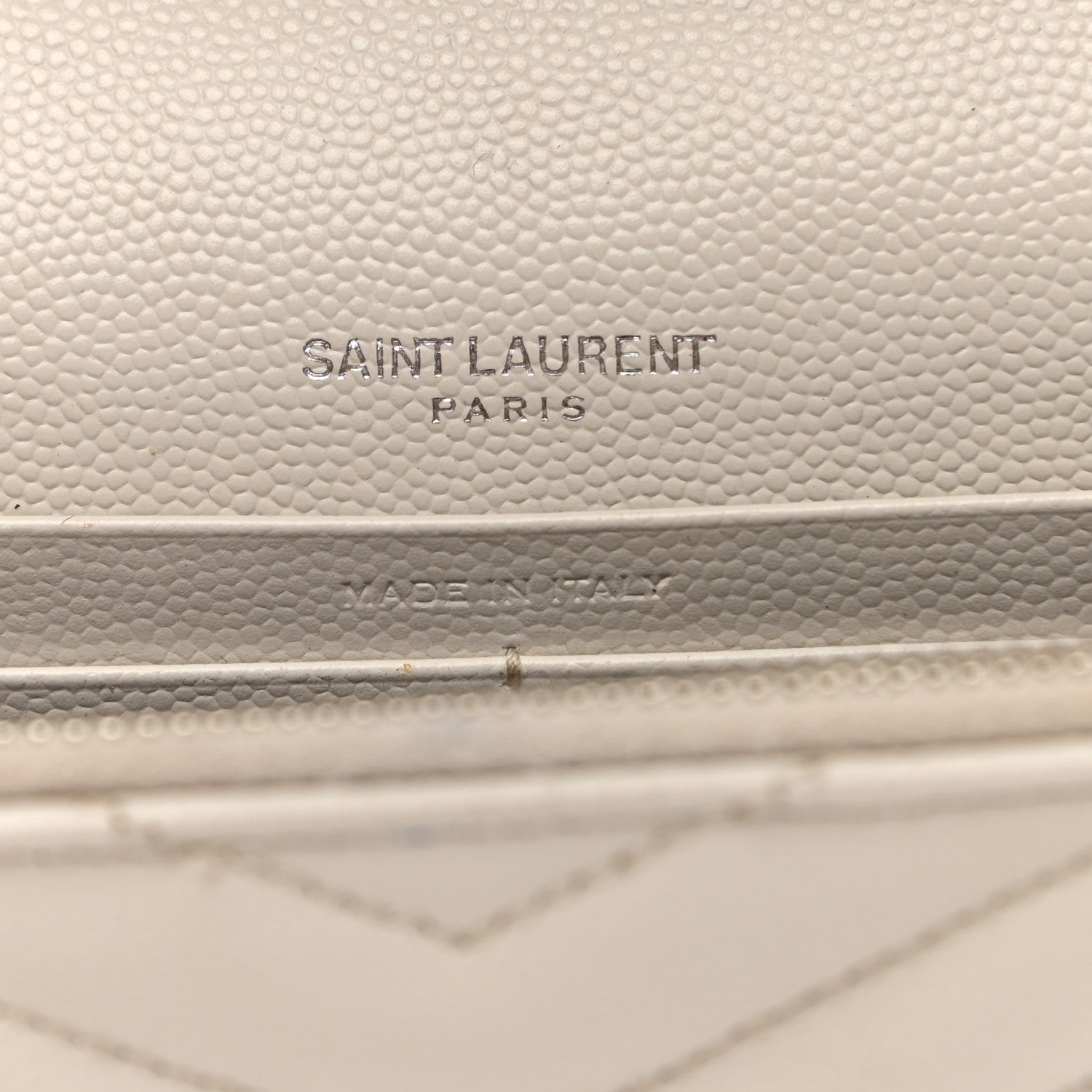 Saint Laurent Grain De Poudre Matelasse Chevron Monogram Envelope Chain Wallet Optical White 6 of 9
