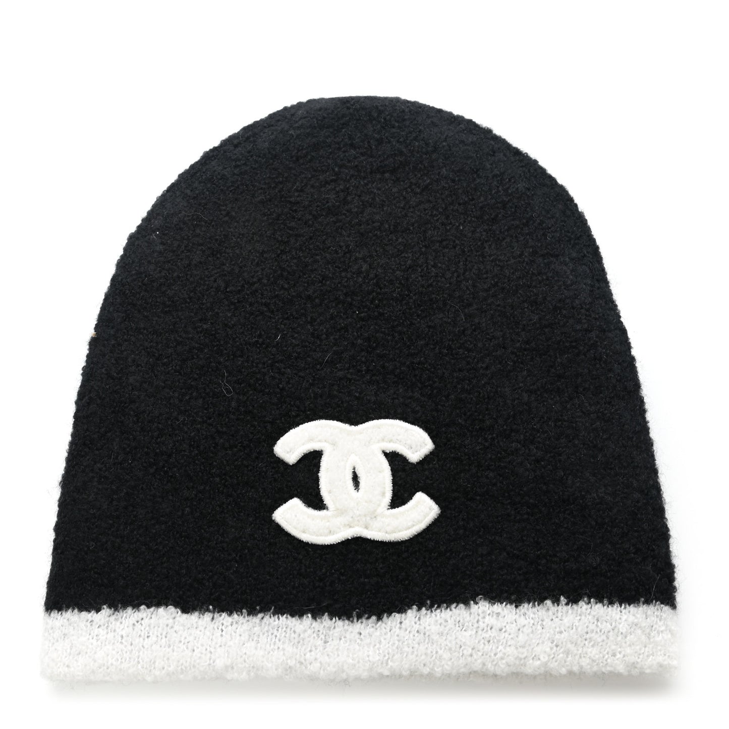 Cashmere Silk CC Beanie Hat Black White