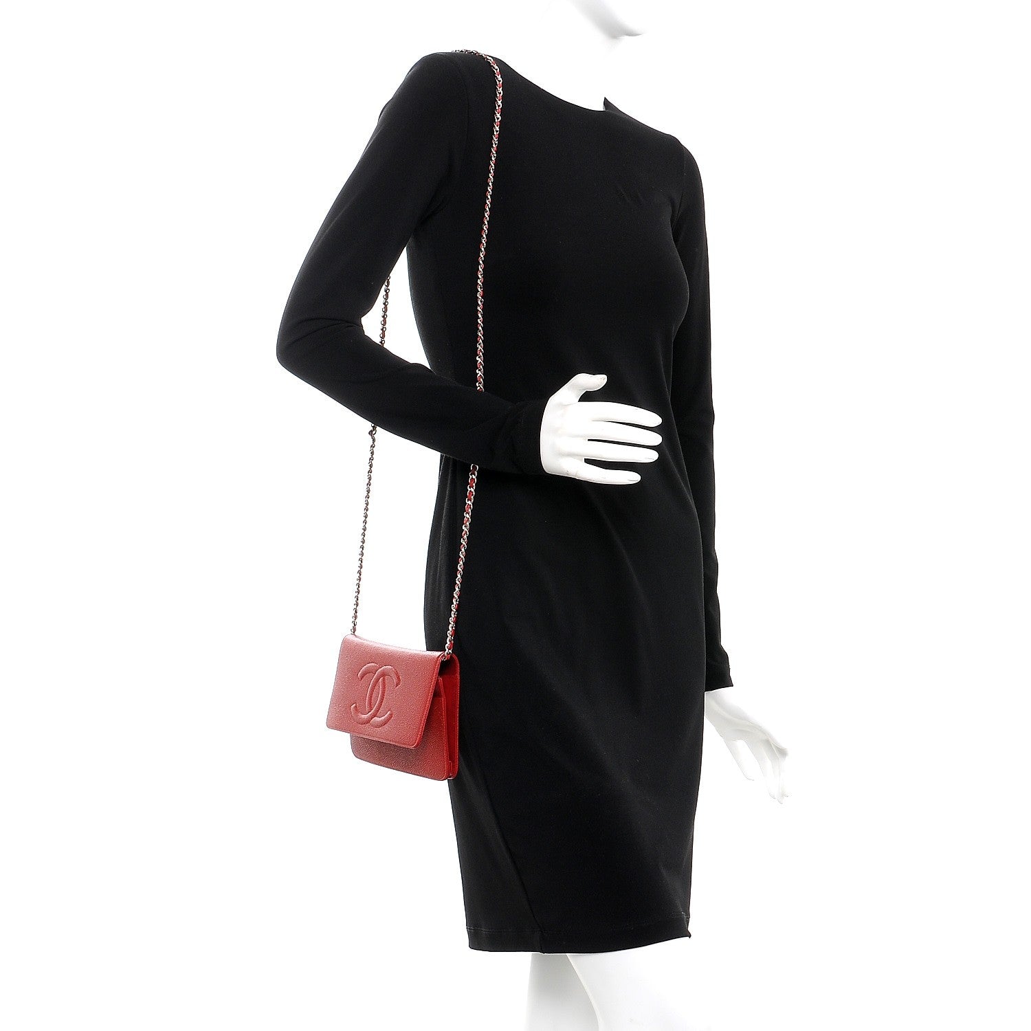 Chanel Caviar Timeless CC Wallet On Chain WOC Red 2 of 9