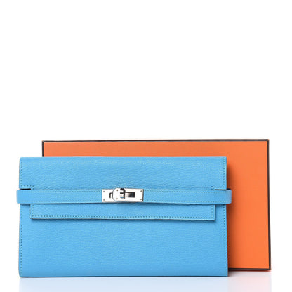 Hermes Chevre Mysore Kelly Longue Wallet Bleu Azteque 9 of 9