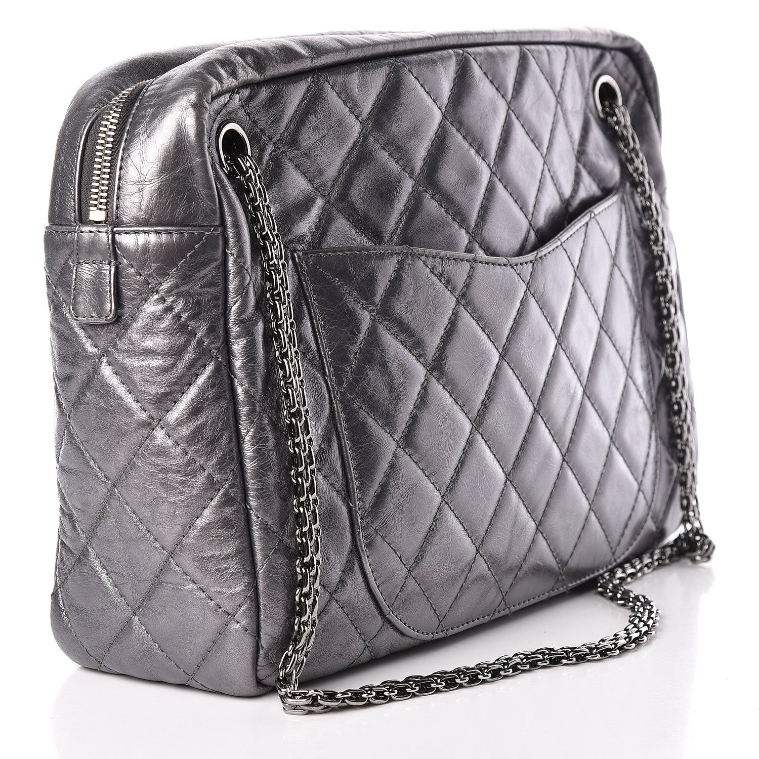 Chanel Metallic Aged Calfskin Quilted Large Reissue Camera Case Silver 3 of 10