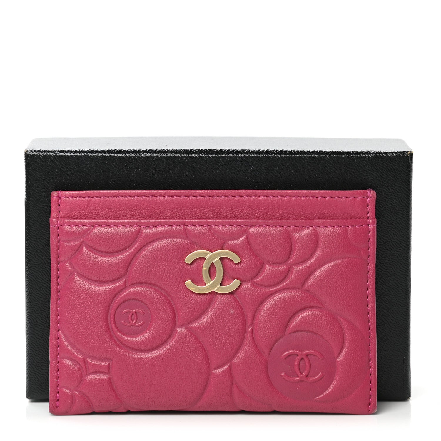 Chanel Lambskin Camellia Embossed Card Holder Fuchsia 13 of 13