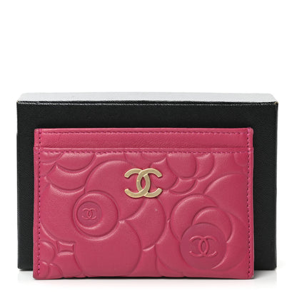 Chanel Lambskin Camellia Embossed Card Holder Fuchsia 13 of 13