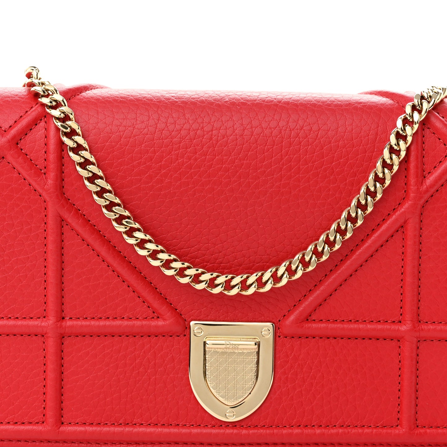 Grained Calfskin Diorama Wallet on Chain Pouch Rouge Vif